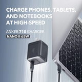 ANKER GaN2 65W USB C Fast Charger NANO II Foldable Mini Travel Phone Chargers For iPhone Galaxy & Tablets iPad ThinkPad