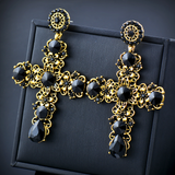 Vintage Black Cubic Zirconia Big Cross Drop Earrings for Women Trend Punk Fashion Party Jewelry Accessories ES380 SSP