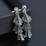 Fashion Blue Red Enamel Tassel Drop Earrings For Women Cubic Zirconia Retro Jewelry Accessories