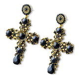 Vintage Black Cubic Zirconia Big Cross Drop Earrings for Women Trend Punk Fashion Party Jewelry Accessories ES380 SSP