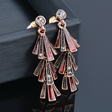 Fashion Blue Red Enamel Tassel Drop Earrings For Women Cubic Zirconia Retro Jewelry Accessories