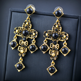 Vintage Black Cubic Zirconia Big Cross Drop Earrings for Women Trend Punk Fashion Party Jewelry Accessories ES380 SSP