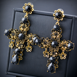 Vintage Black Cubic Zirconia Big Cross Drop Earrings for Women Trend Punk Fashion Party Jewelry Accessories ES380 SSP
