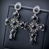 Vintage Black Cubic Zirconia Big Cross Drop Earrings for Women Trend Punk Fashion Party Jewelry Accessories ES380 SSP