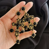 Vintage Black Cubic Zirconia Big Cross Drop Earrings for Women Trend Punk Fashion Party Jewelry Accessories ES380 SSP