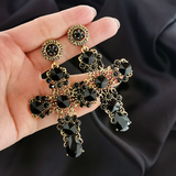 Vintage Black Cubic Zirconia Big Cross Drop Earrings for Women Trend Punk Fashion Party Jewelry Accessories ES380 SSP