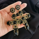 Vintage Black Cubic Zirconia Big Cross Drop Earrings for Women Trend Punk Fashion Party Jewelry Accessories ES380 SSP