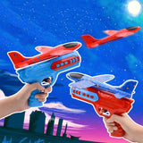 Children Catapult Foam Plane Gun Toy Hand Throw Aircraft Launcher With Light Flight Glider Kids Outdoor Luminous Airplane Toys