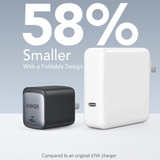 ANKER GaN2 65W USB C Fast Charger NANO II Foldable Mini Travel Phone Chargers For iPhone Galaxy & Tablets iPad ThinkPad