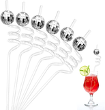 12 Pieces Mirror Disco Ball Straws 70s Disco Decorative Straws Mini Disco Straw Decor Disco Party Decorations for Dance Holiday Wedding Birthday Supplies (Silver)