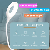 USB Night Light, Voice Control Flexible LED Reading Lamp with 3 Color Modes and Timer, Dimmable Eye Caring Bedside Night Lamp for Bedroom Nursery Kids Room Study Office (White)