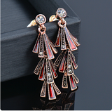 Fashion Blue Red Enamel Tassel Drop Earrings For Women Cubic Zirconia Retro Jewelry Accessories
