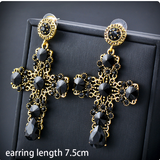Vintage Black Cubic Zirconia Big Cross Drop Earrings for Women Trend Punk Fashion Party Jewelry Accessories ES380 SSP