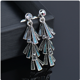Fashion Blue Red Enamel Tassel Drop Earrings For Women Cubic Zirconia Retro Jewelry Accessories