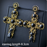 Vintage Black Cubic Zirconia Big Cross Drop Earrings for Women Trend Punk Fashion Party Jewelry Accessories ES380 SSP