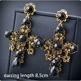 Vintage Black Cubic Zirconia Big Cross Drop Earrings for Women Trend Punk Fashion Party Jewelry Accessories ES380 SSP