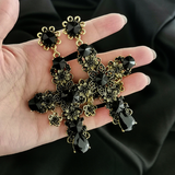Vintage Black Cubic Zirconia Big Cross Drop Earrings for Women Trend Punk Fashion Party Jewelry Accessories ES380 SSP