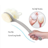 Shower Body Brush with Bristles and Loofah,Back Scrubber Bath Mesh Sponge with Curved Long Handle for Skin Exfoliating Bath, Massage Bristles Suitable for Wet or Dry, Men and Women