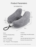 Neck Pillow Inflatable Travel Pillow Comfortably Supports The Head, Neck and Chin, Airplane Pillow with Soft Velour Cover, Hat, Portable Drawstring Bag