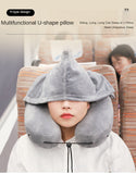 Neck Pillow Inflatable Travel Pillow Comfortably Supports The Head, Neck and Chin, Airplane Pillow with Soft Velour Cover, Hat, Portable Drawstring Bag