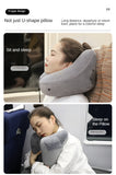 Neck Pillow Inflatable Travel Pillow Comfortably Supports The Head, Neck and Chin, Airplane Pillow with Soft Velour Cover, Hat, Portable Drawstring Bag