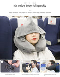 Neck Pillow Inflatable Travel Pillow Comfortably Supports The Head, Neck and Chin, Airplane Pillow with Soft Velour Cover, Hat, Portable Drawstring Bag