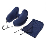 Neck Pillow Inflatable Travel Pillow Comfortably Supports The Head, Neck and Chin, Airplane Pillow with Soft Velour Cover, Hat, Portable Drawstring Bag