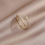 14K Real Gold Plating AAA Zircon Simple Geometric Ring Elegant Women's Daily Work Opening Adjustable Ring