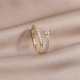 14K Real Gold Plating AAA Zircon Simple Geometric Ring Elegant Women's Daily Work Opening Adjustable Ring