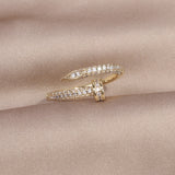 14K Real Gold Plating AAA Zircon Simple Geometric Ring Elegant Women's Daily Work Opening Adjustable Ring