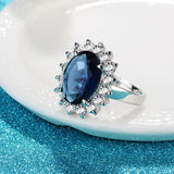 Oval Sapphire Rings for Women Trendy Silver 925 Fine Jewelry with Gemstones Flower shaped Female Engagement Ring Gifts