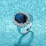 Oval Sapphire Rings for Women Trendy Silver 925 Fine Jewelry with Gemstones Flower shaped Female Engagement Ring Gifts