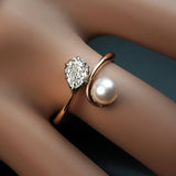 Novel Women Ring Rose Gold Color Fine Pearl Bright Pear Cubic Zirconia Fashion Party Gorgeous Wedding Jewelry