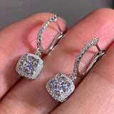  New Trendy Square Shape Drop Earrings Brilliant Bridal Engagement Wedding Jewelry Elegant Female Dangle Earring Fine Gift