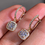 New Trendy Square Shape Drop Earrings Brilliant Bridal Engagement Wedding Jewelry Elegant Female Dangle Earring Fine Gift