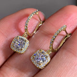  New Trendy Square Shape Drop Earrings Brilliant Bridal Engagement Wedding Jewelry Elegant Female Dangle Earring Fine Gift