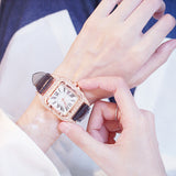 Women Diamond Watch Starry Square Dial Bracelet Watches Set Ladies Leather Band Quartz Wristwatch Female Clock