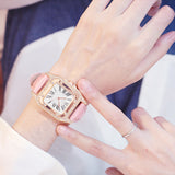 Women Diamond Watch Starry Square Dial Bracelet Watches Set Ladies Leather Band Quartz Wristwatch Female Clock