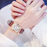 Women Diamond Watch Starry Square Dial Bracelet Watches Set Ladies Leather Band Quartz Wristwatch Female Clock