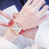 Women Diamond Watch Starry Square Dial Bracelet Watches Set Ladies Leather Band Quartz Wristwatch Female Clock