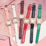 Women Diamond Watch Starry Square Dial Bracelet Watches Set Ladies Leather Band Quartz Wristwatch Female Clock