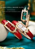 Luxury Watches Women Square Rose Gold Wrist Watches Green Leather Fashion Watches Female Ladies Quartz Clock Gifts 