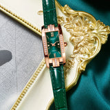 Luxury Watches Women Square Rose Gold Wrist Watches Green Leather Fashion Watches Female Ladies Quartz Clock Gifts 