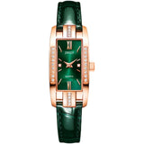 Luxury Watches Women Square Rose Gold Wrist Watches Green Leather Fashion Watches Female Ladies Quartz Clock Gifts 