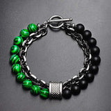 New 2022 Men's Tiger Eye Stone Beaded Bracelet Stainless Steel Gunmetal Link Chain Yoga Bracelet Male Jewelry Dropshipping