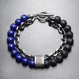 New 2022 Men's Tiger Eye Stone Beaded Bracelet Stainless Steel Gunmetal Link Chain Yoga Bracelet Male Jewelry Dropshipping