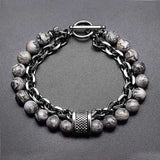 New 2022 Men's Tiger Eye Stone Beaded Bracelet Stainless Steel Gunmetal Link Chain Yoga Bracelet Male Jewelry Dropshipping
