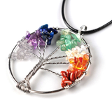 7 Chakra Tree Pendant Necklace Copper Crystal Natural Stone Necklace Women Christmas Gift