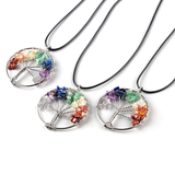 7 Chakra Tree Pendant Necklace Copper Crystal Natural Stone Necklace Women Christmas Gift