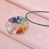 7 Chakra Tree Pendant Necklace Copper Crystal Natural Stone Necklace Women Christmas Gift